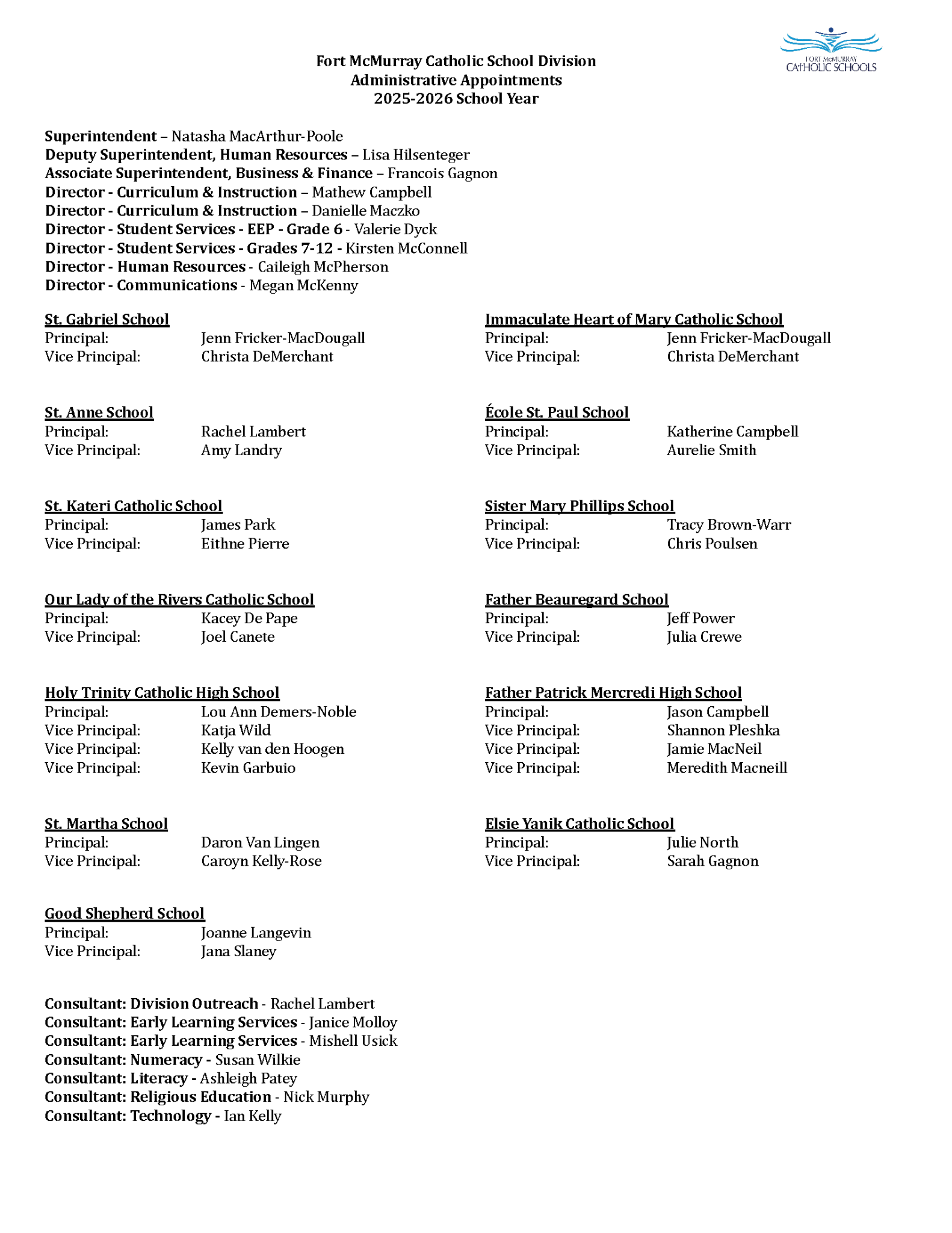 1st round of Admin Appointments for 2025 26 School Year