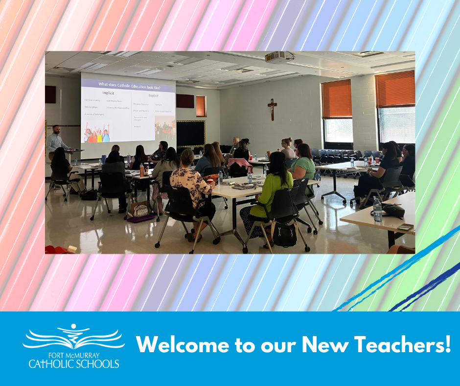 Picture of Fort McMurray Catholic Schools new teachers in a session with Division Leadership